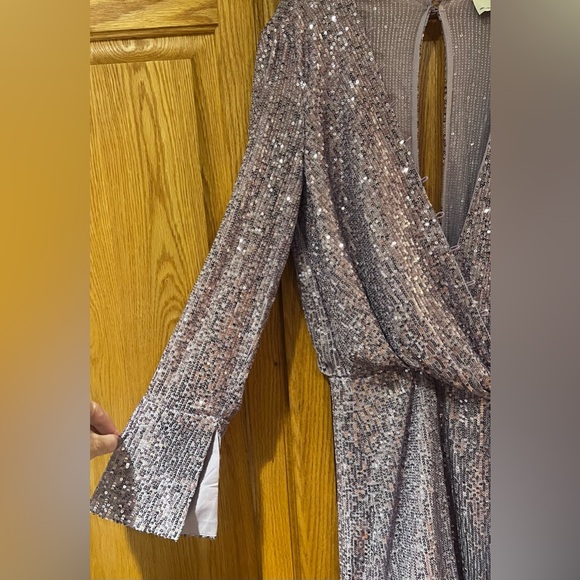 ASOS DESIGN Sequin Embellished Drape Detail Mini Dress with Button Detail Size 4 - Picture 9 of 16